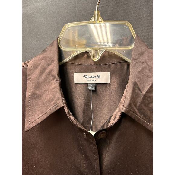 NWT J Crew100% Satin Brown Long Sleeve Blouse Button Down Pockets  Sz Small - Picture 8 of 13